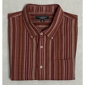 Liverpool Los Angeles Men's Large Button-Down Shirt Pocket Brick Stripe NEW